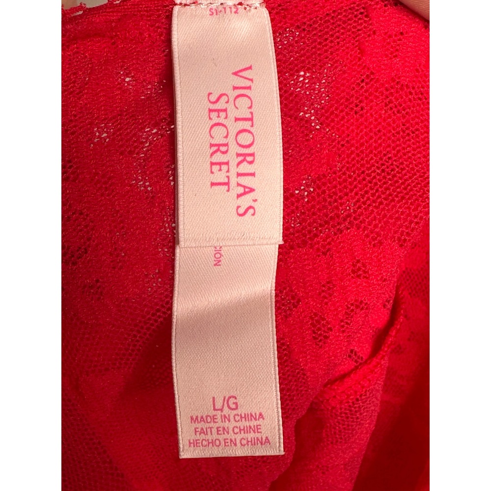 Victoria's Secret Lace Slip Dress Large Red Sheer Backless L/S Mini Nighty - Picture 6 of 8